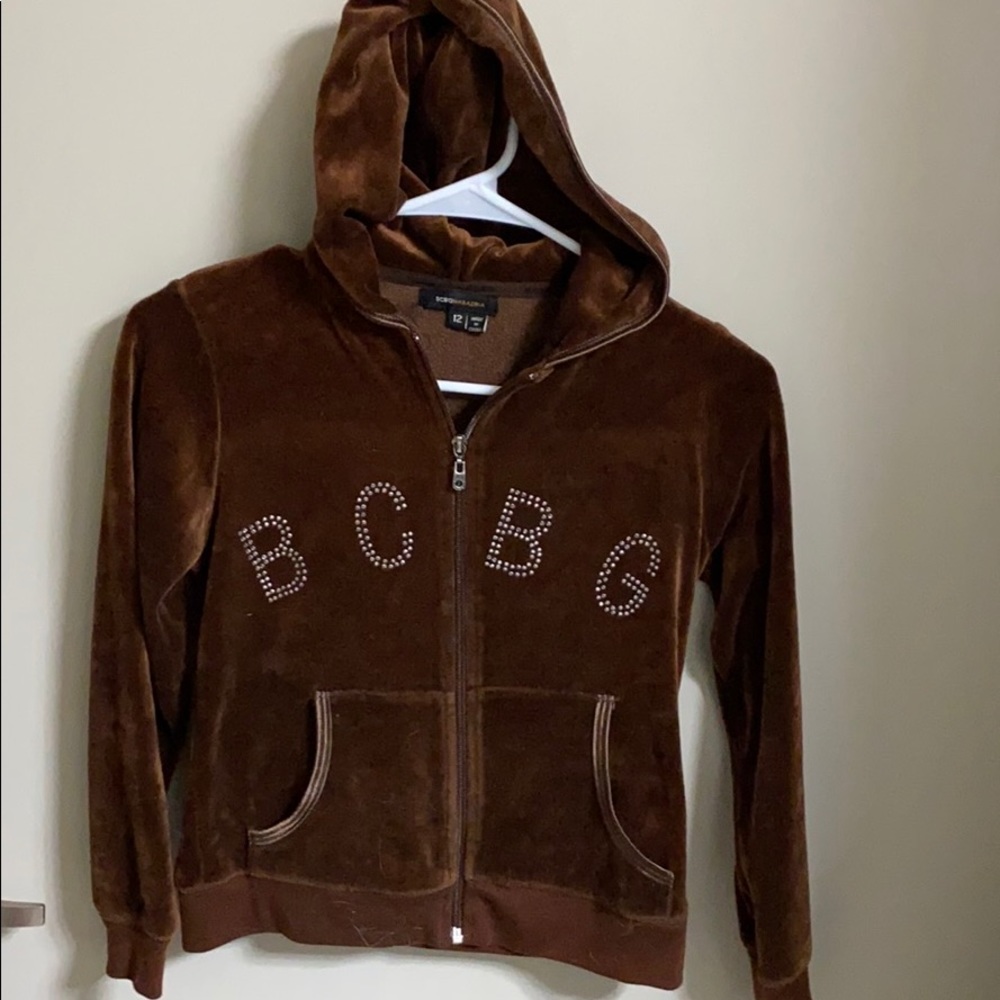 BCBGMaxazria Velour brown hoodie sz 12girls